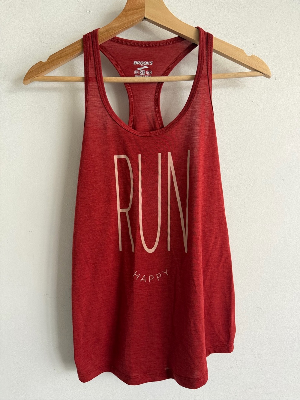 Brooks Women's Red Racerback Tank Top with 'RUN' Graphic